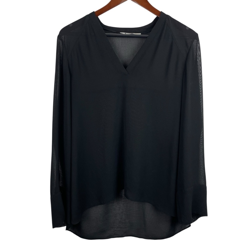 T Alexander Wang | Black Sheer V Neck Long Sleeve Blouse